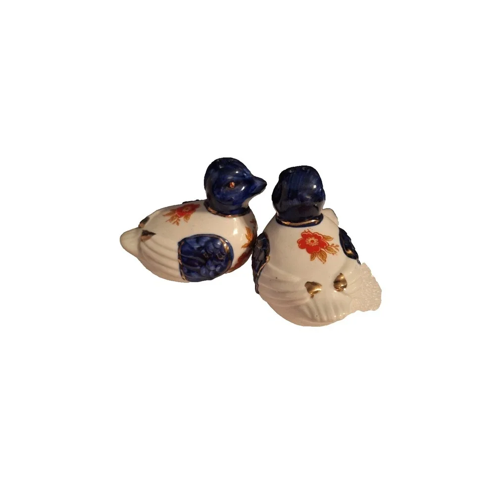 Vintage Blue & White/Gold Porcelain Ducks Salt & Pepper Shakers